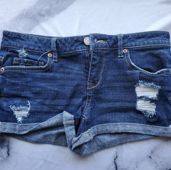 Dark Wash Ripped Distressed Jean Shorts - Picture 2 of 4